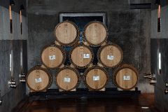 07-13 Wine Barrels In The Wine Cellar On Our Wine Tour At Pulenta Estate Lujan de Cuyo Tour Near Mendoza.jpg
